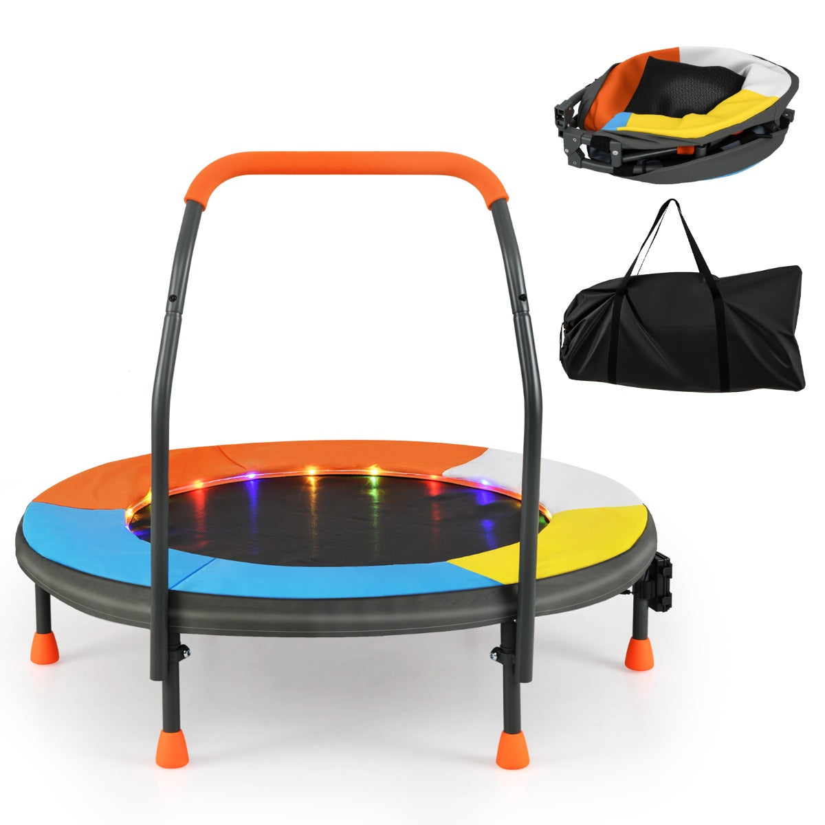 LIVSK Mini Trampoline met LED-verlichting - Veerloos Ontwerp met 20 Spanbanden - Veiligheidskenmerken - Voor Kinderen van 3 -