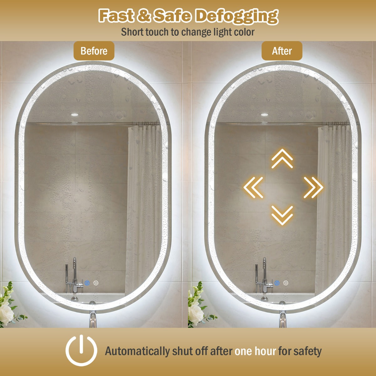 Livsk costway 90 x 55 cm verlichte badkamerspiegel voor aan de muur achtergrondverlichte breukvaste spiegel met dimbare 3 kleurentemperatuur