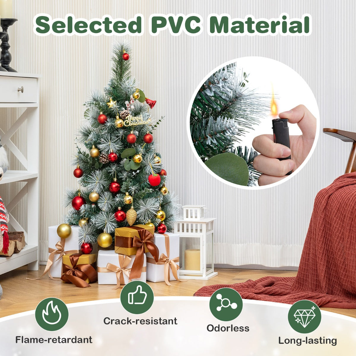 LIVSK Kunstkerstboom - Voorverlicht met 30 LED-lampjes - 98 Takuiteinden - Compact voor Kleine Ruimtes - Groen + Wit