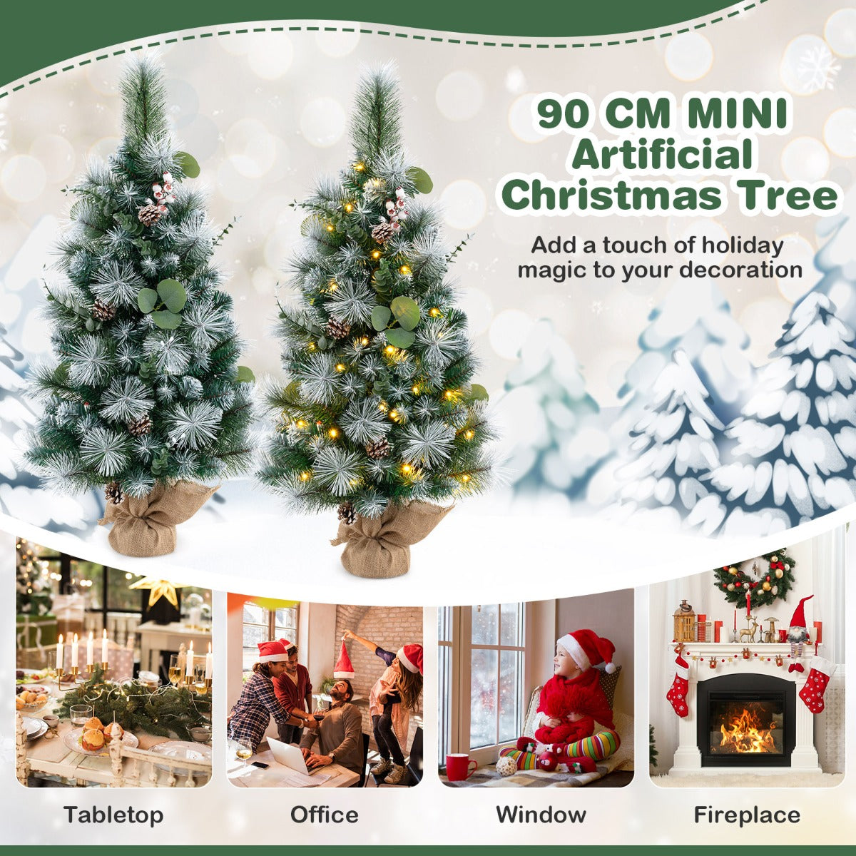 LIVSK Kunstkerstboom - Voorverlicht met 30 LED-lampjes - 98 Takuiteinden - Compact voor Kleine Ruimtes - Groen + Wit