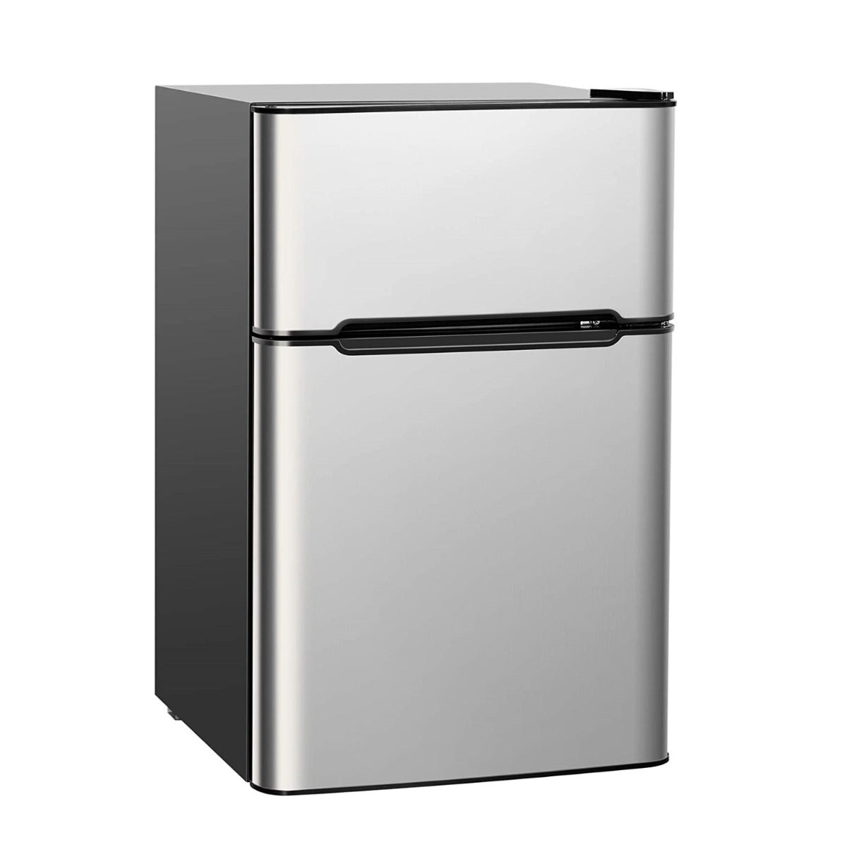 LIVSK Compacte Koelkast met Aparte Vriezer - 90L Capaciteit - 7 Temperatuuraanpassingen - Stille Werking - Roestvrijstaal - Zilver