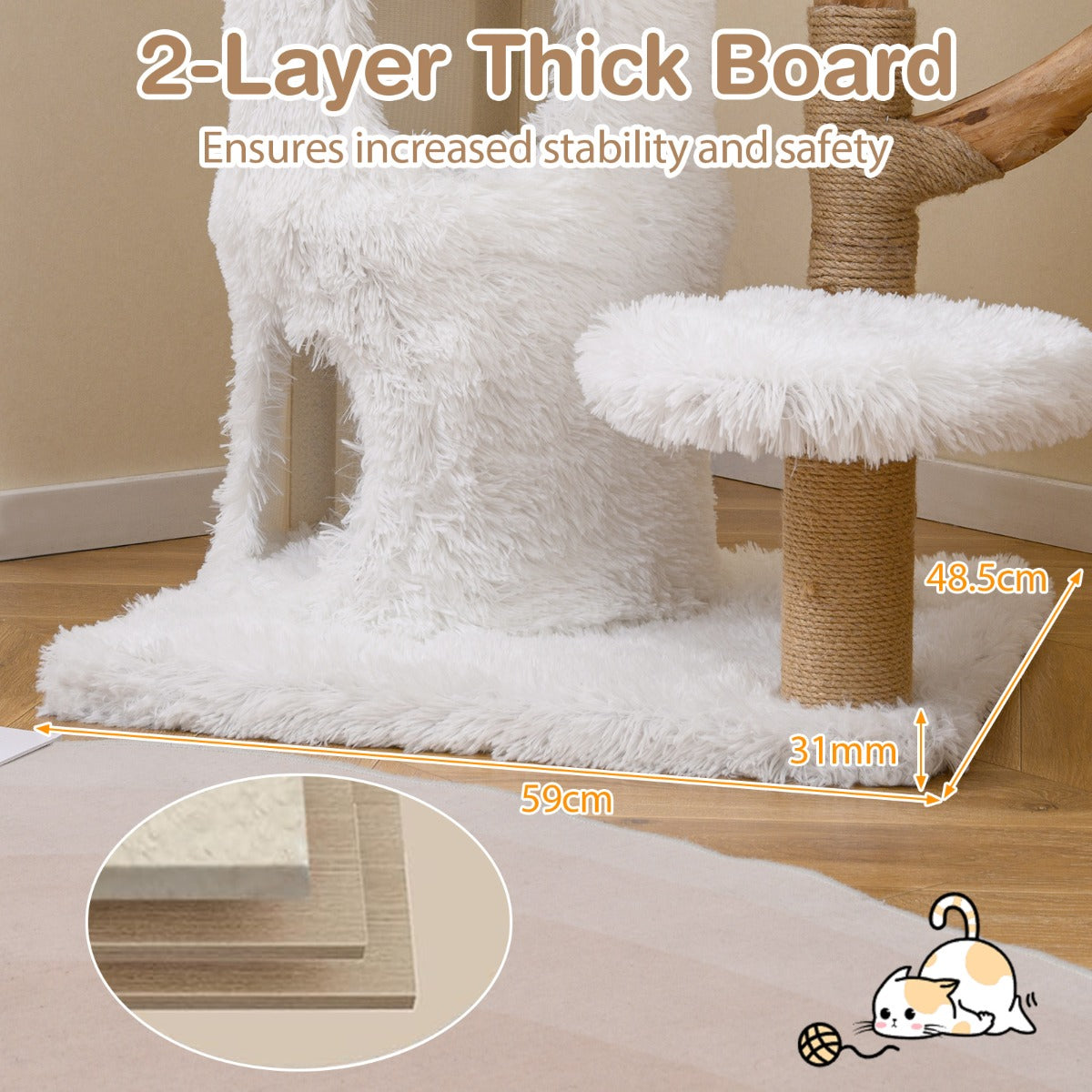 Livsk costway 93 cm krabpaal kattenhuis met 2 verdiepingen zacht uitkijkplatform bovenop en beklede platforms