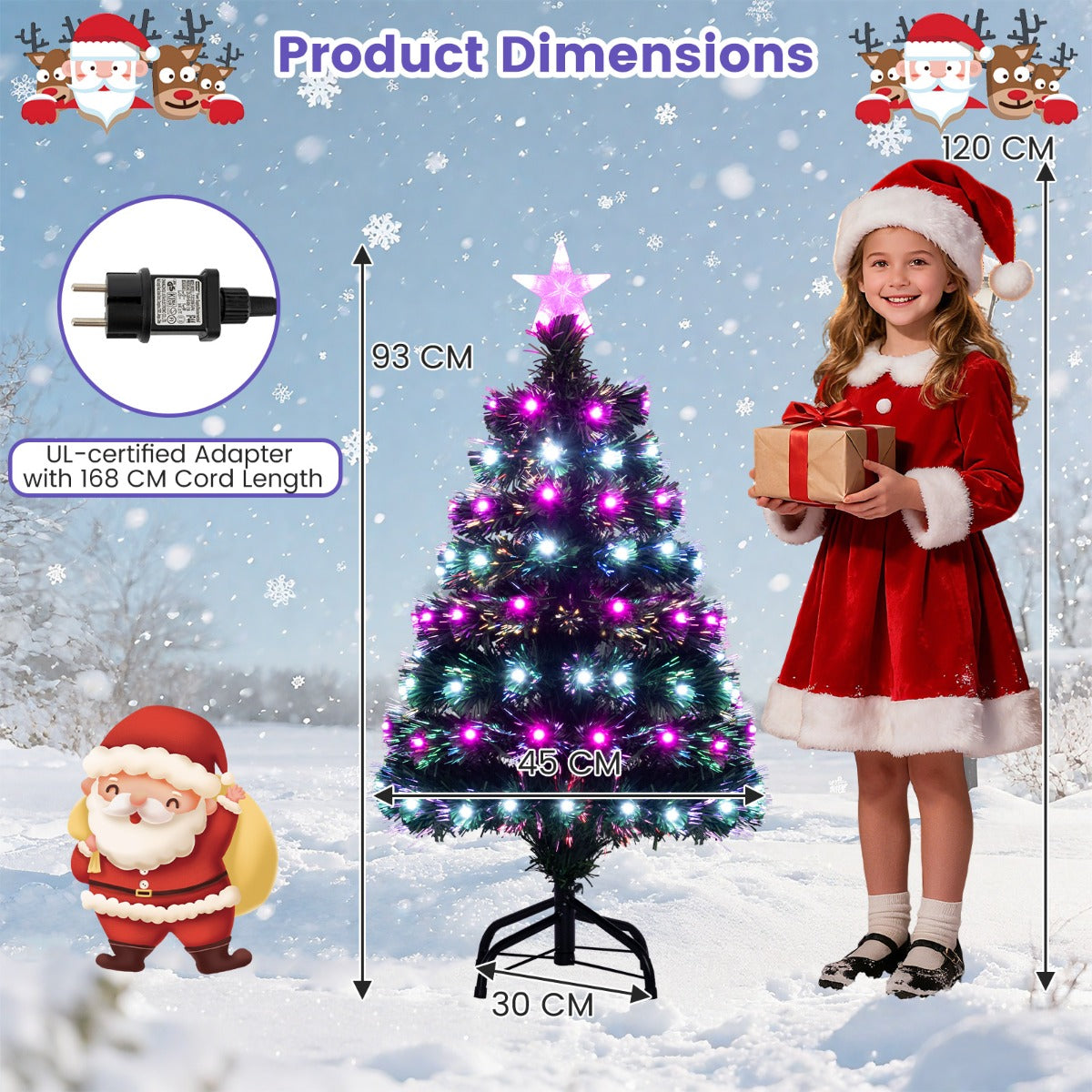 LIVSK Glasvezelkerstboom - Verlicht met 8 Modi - 96 Takpunten - Vlamvertragend PVC - Metalen Voet - 93 cm - Groen