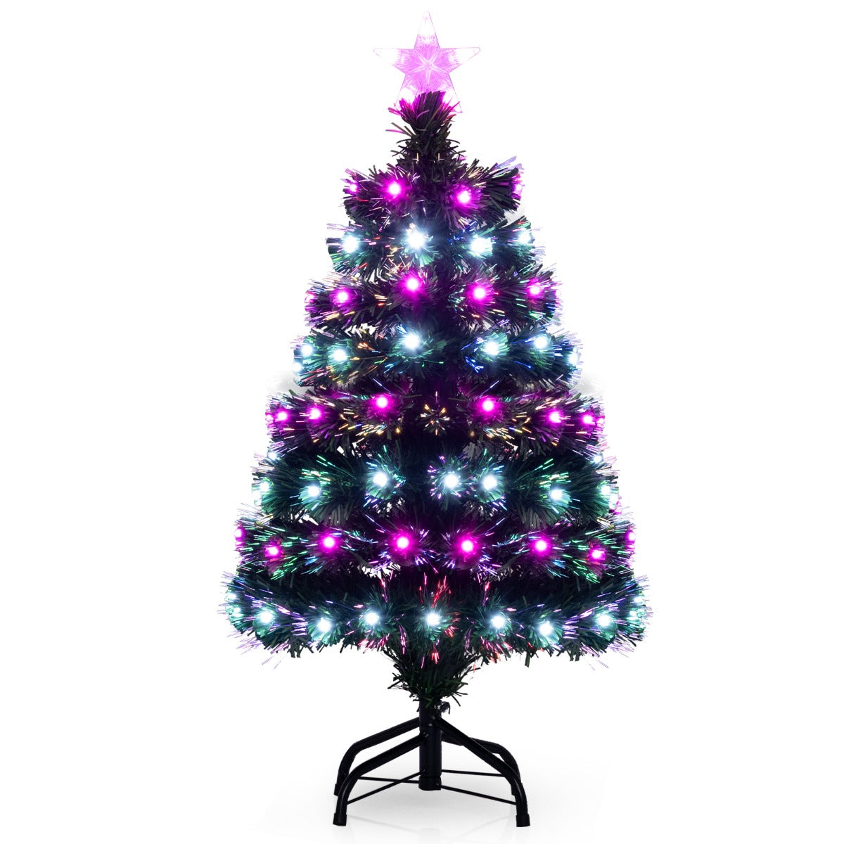 LIVSK Glasvezelkerstboom - Verlicht met 8 Modi - 96 Takpunten - Vlamvertragend PVC - Metalen Voet - 93 cm - Groen