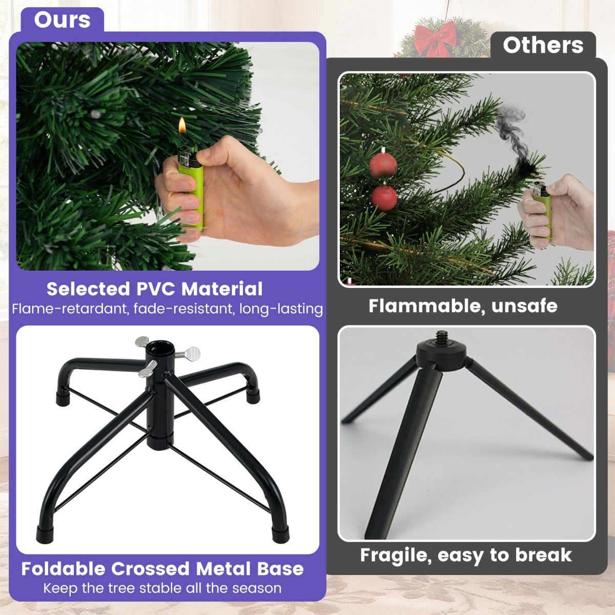 LIVSK Glasvezelkerstboom - Verlicht met 8 Modi - 96 Takpunten - Vlamvertragend PVC - Metalen Voet - 93 cm - Groen