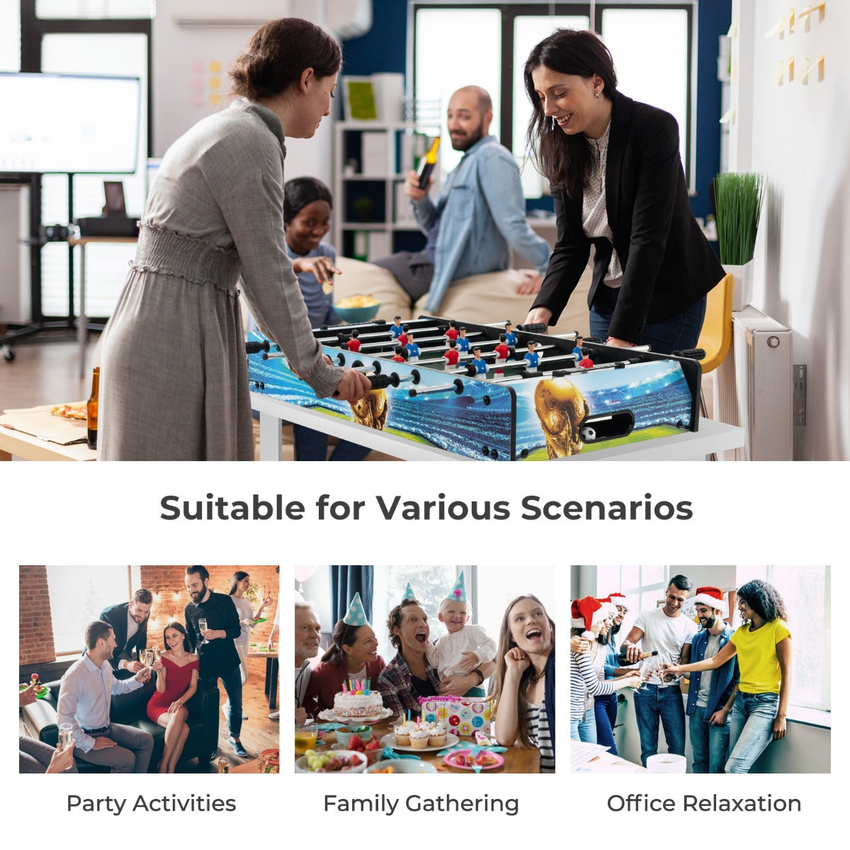 LIVSK Minivoetbalspel - Voor 2 tot 4 Spelers - Afneembare Poten - Stevig Houten Frame - Verbeter Hand-Oogcoördinatie - Veelkleurig