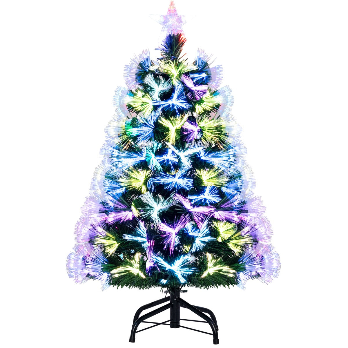 Livsk costway 95 cm kunstmatige kerstboom van glasvezel met 93 takken voorzien van een ster als topversiering groen