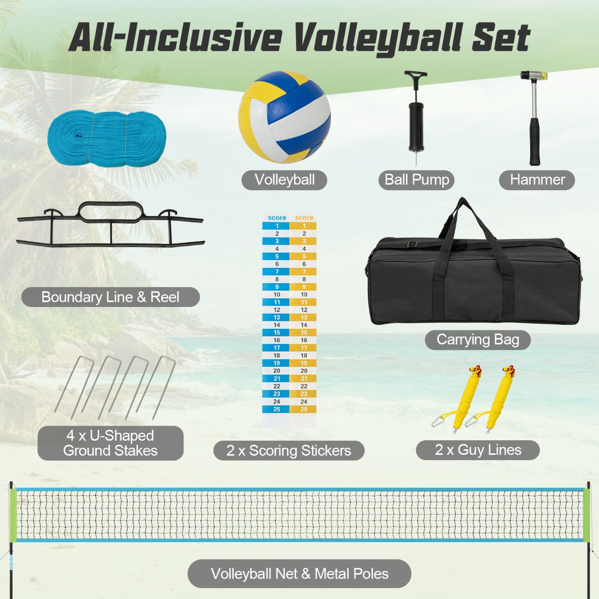 LIVSK Zware Volleybalnetset - Hoogte Verstelbaar - Waterdicht Oxford-Stof - Inclusief Volleybal en Pomp - Groen