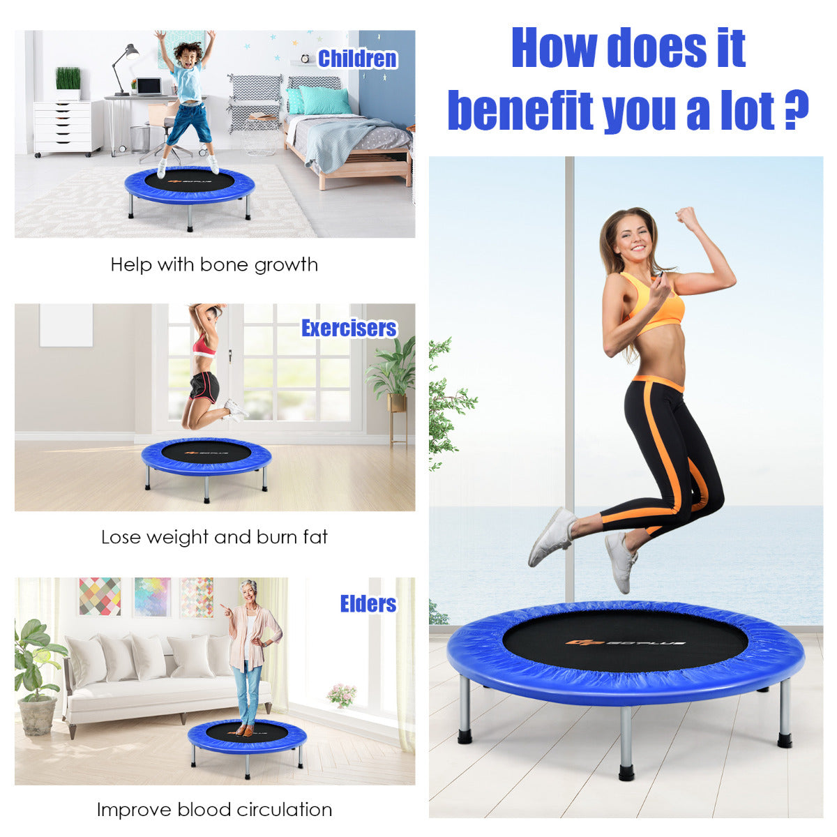 LIVSK Opvouwbare Trampoline - Draagbaar en Stabiel - 150 kg Draagvermogen - Veiligheidsafgeronde Gespen - Blauw