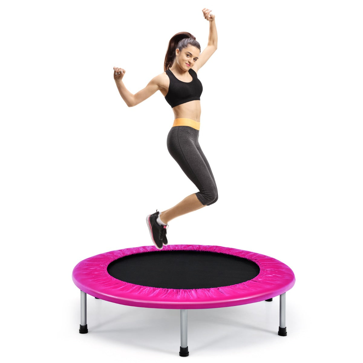 LIVSK Opvouwbare Trampoline - Veiligheidsveren - Draagvermogen tot 150 kg - Duurzaam PP en PVC - Compact - Roze
