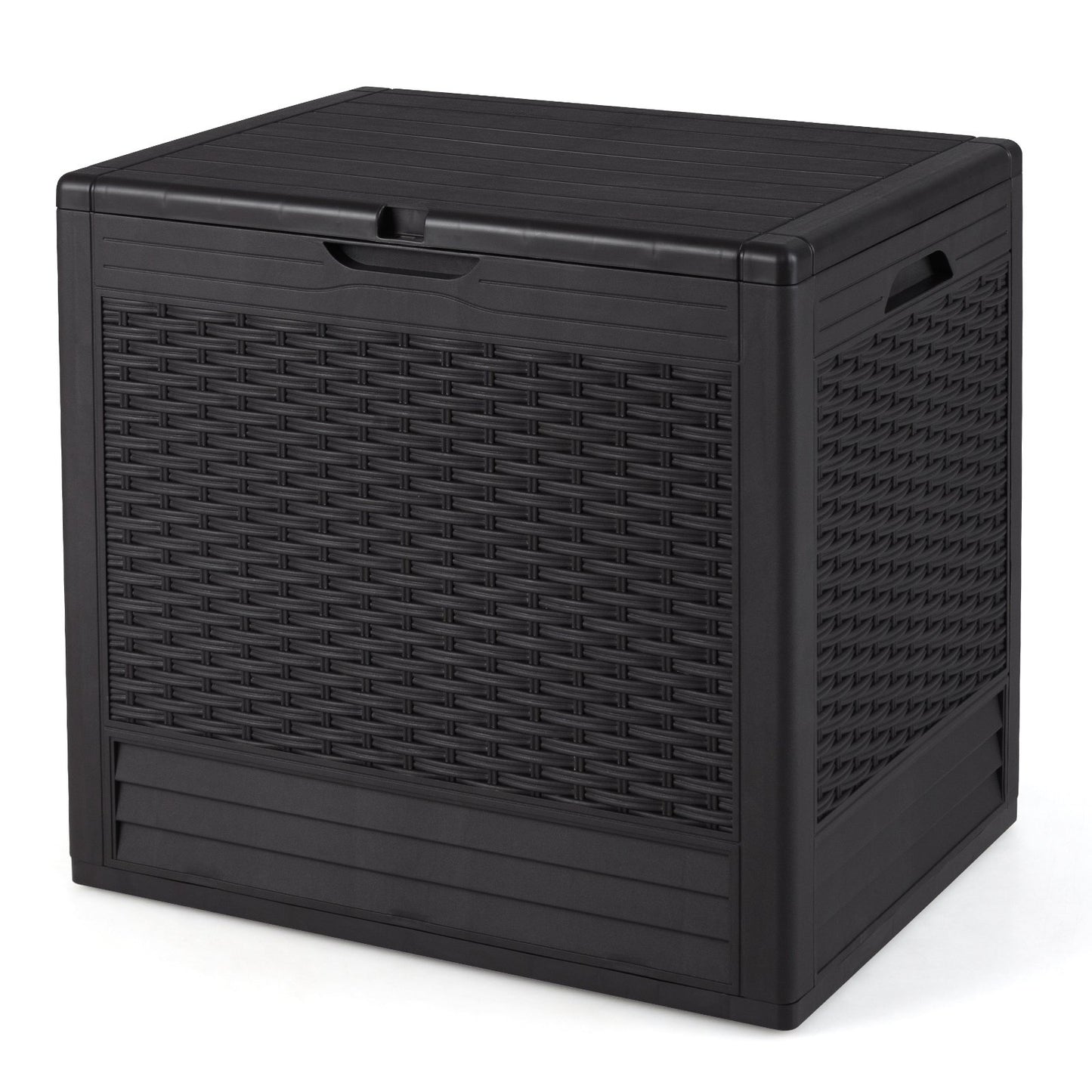 LIVSK Outdoor Opbergbox - 96 L Capaciteit - Weerbestendig PP - Afsluitbaar Deksel - Stijlvolle Rattan-Textuur - Bruin
