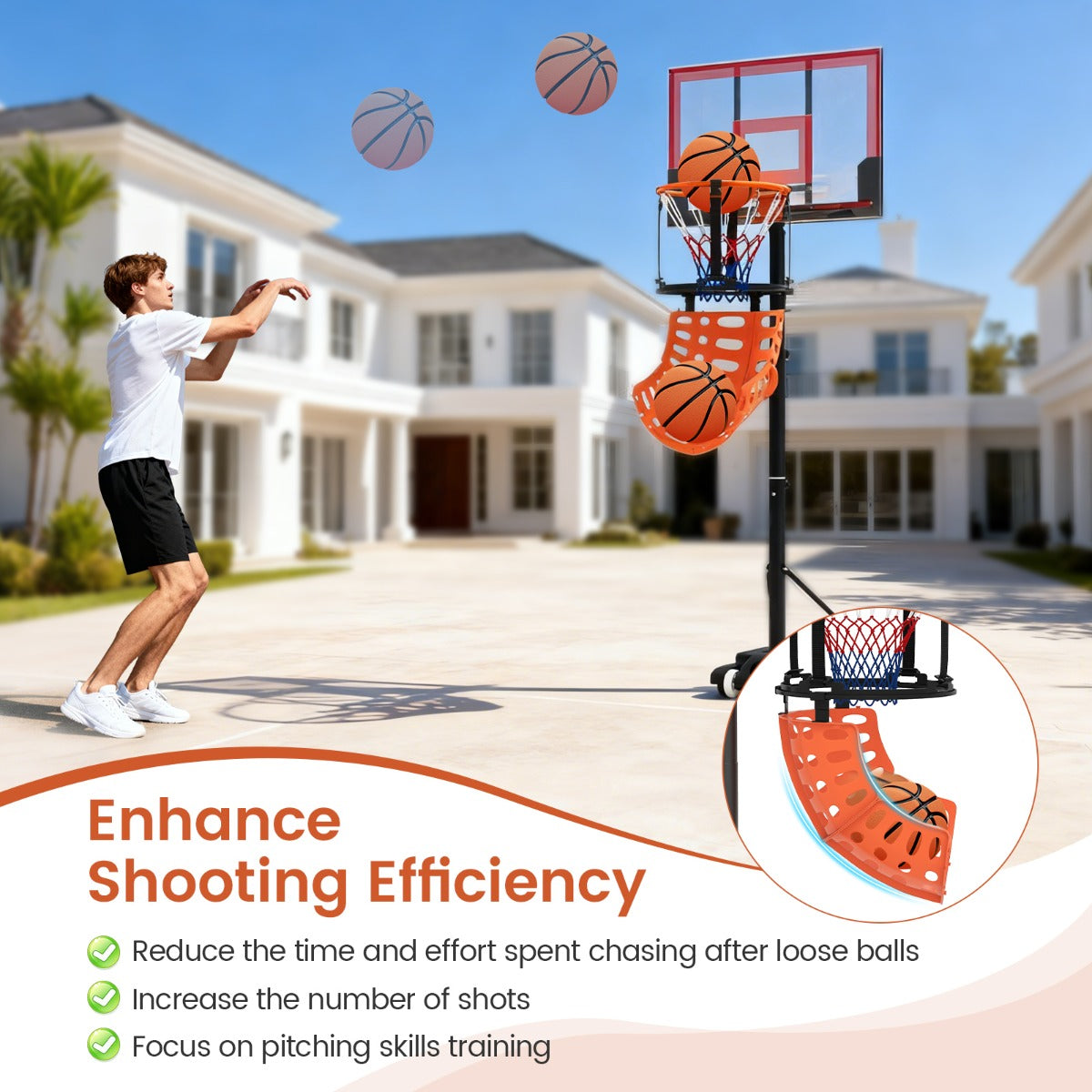 Livsk costway accessoires voor basketbalrebounders 360 roterende basketbalrebounder 6