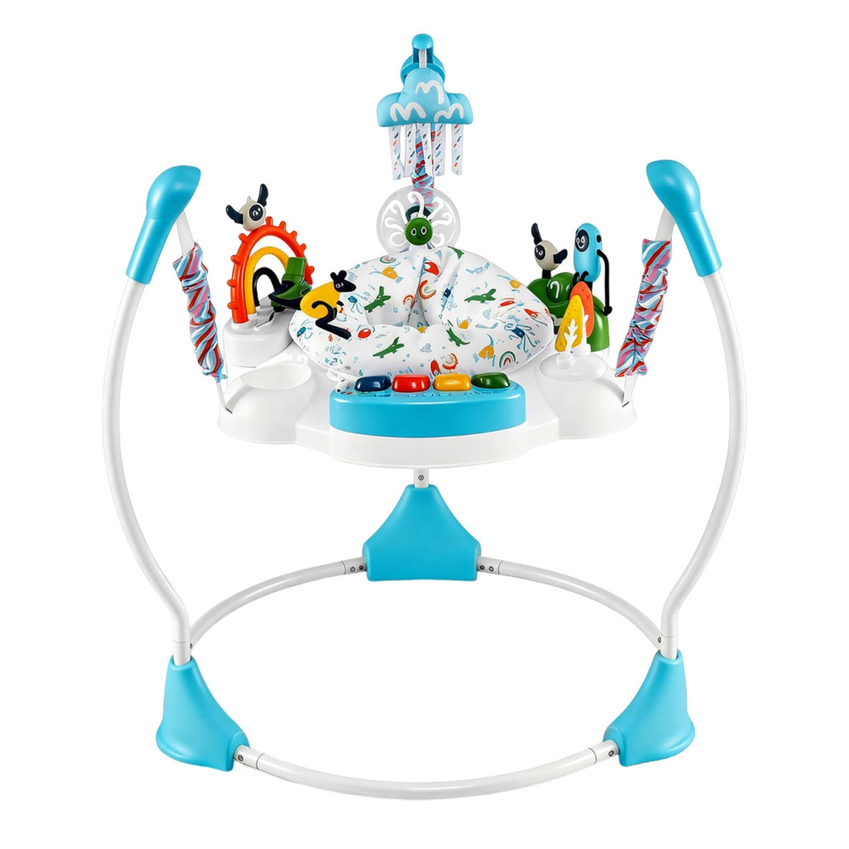 Livsk costway activiteitencentrum voor babys springstoeltje en wipstoeltje met 6 interactieve speeltjes in 3 standen verstelbaar en 360 draaibaar speelblad blauw