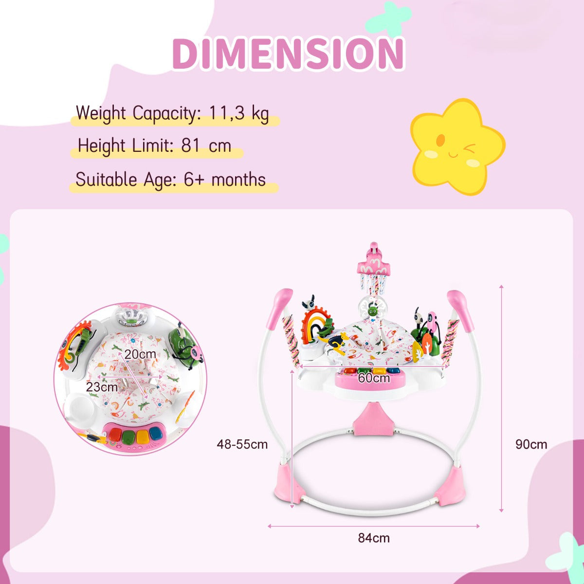 Livsk costway activiteitencentrum voor babys springstoeltje en wipstoeltje met 6 interactieve speeltjes in 3 standen verstelbaar en 360 draaibaar speelblad roze 1 1