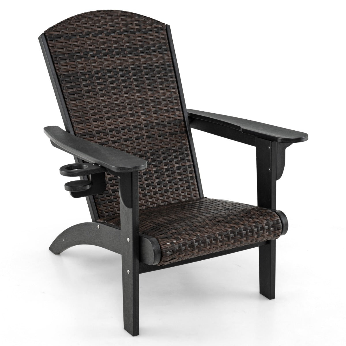 LIVSK Adirondack Tuinstoel - Gevoerde Rotanzitting - Draaibare Bekerhouder - HDPE-constructie - Tot 150 kg - Gemengd