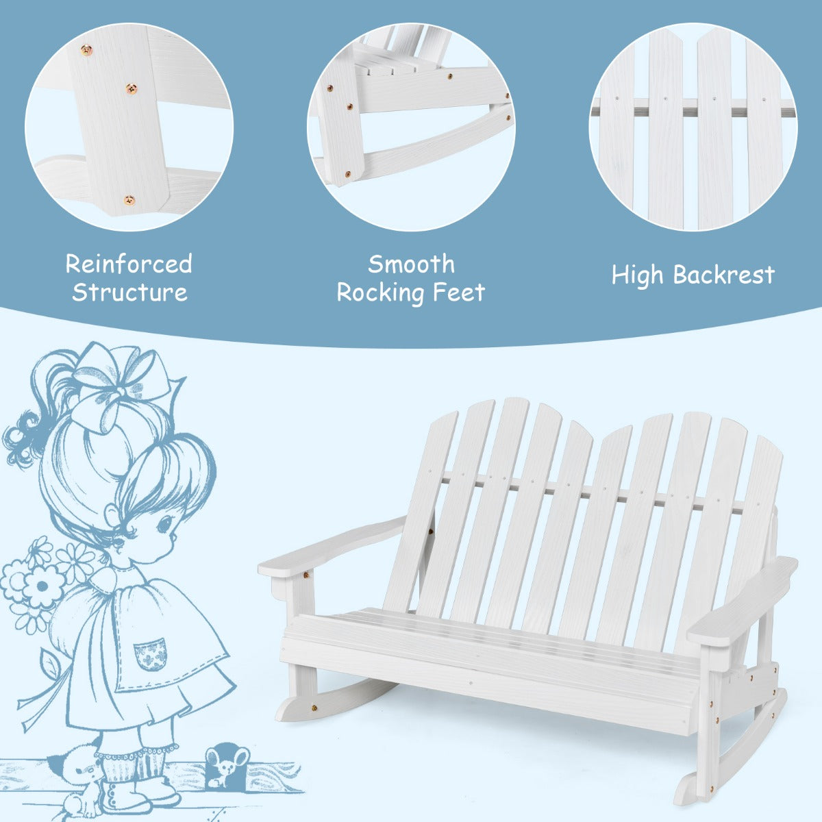 LIVSK Adirondack Schommelstoel voor Kinderen - Ergonomisch Design - Veilig Schommelen - Natuurlijk Dennenhout - 99,5 x 70 x 68 cm