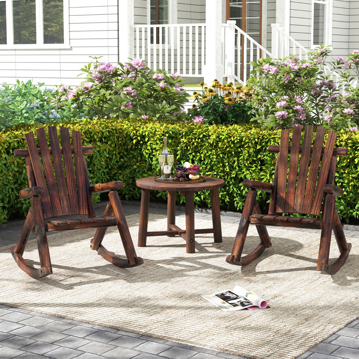 LIVSK Adirondack Schommelstoel - Massief Dennenhout - Hoge Rugleuning - Ergonomisch Ontwerp - Tot 150 kg - Bruin