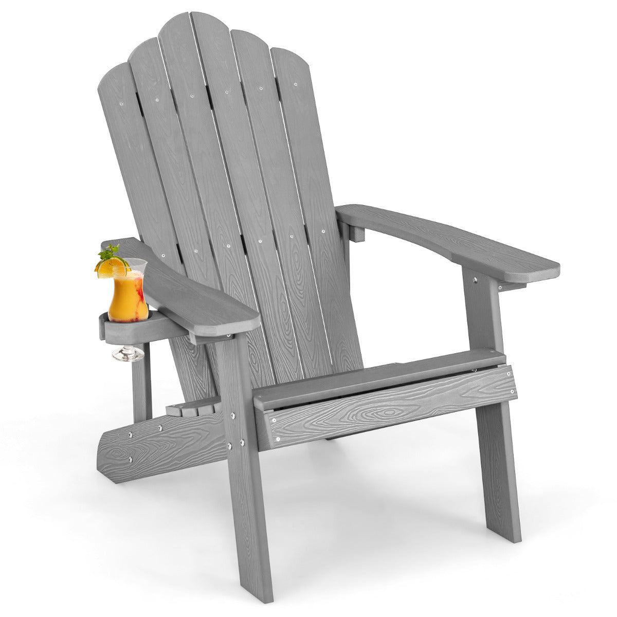 LIVSK Weerbestendige Adirondack Stoel - Ergonomisch Ontwerp - Bekerhouder - Draagvermogen 170 kg - Lichtgrijs