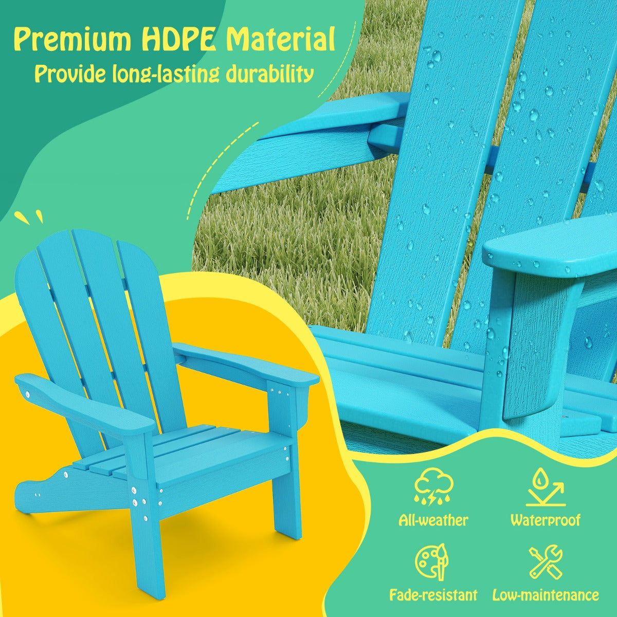 LIVSK Ergonomische Adirondack Kinderstoel - Weerbestendig HDPE - Voor Binnen en Buiten - Draagvermogen tot 75 kg - Bruin