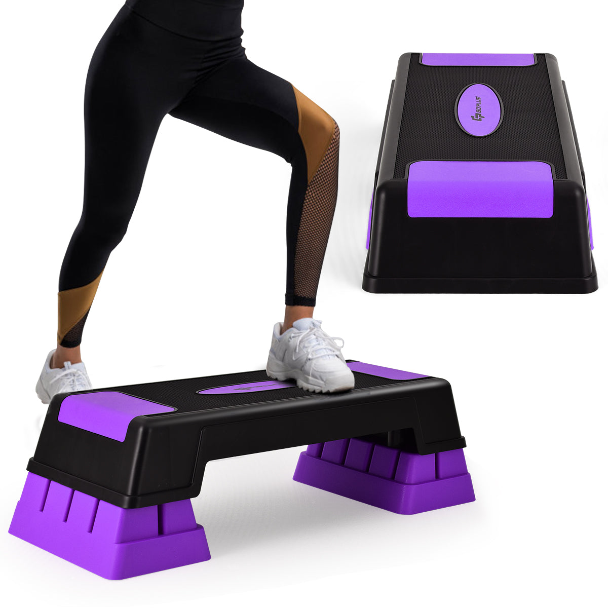 Livsk costway aerobic stepper 3 hoogte verstelbaar workout fitness stepper 755 cm oefening aerobic step platform met anti slip doppen paarszwart