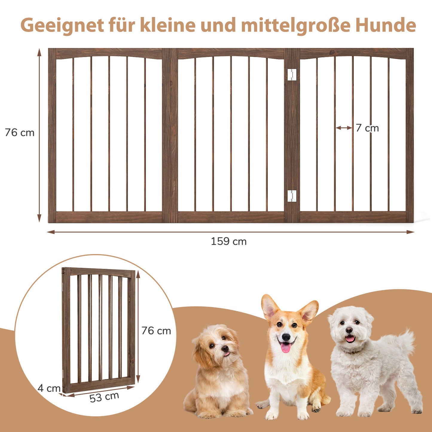 LIVSK Opvouwbare Huisdierpoort - Flexibele 3-panelen Configuraties - Massief Dennenhout - Compacte Opslag - Bruin