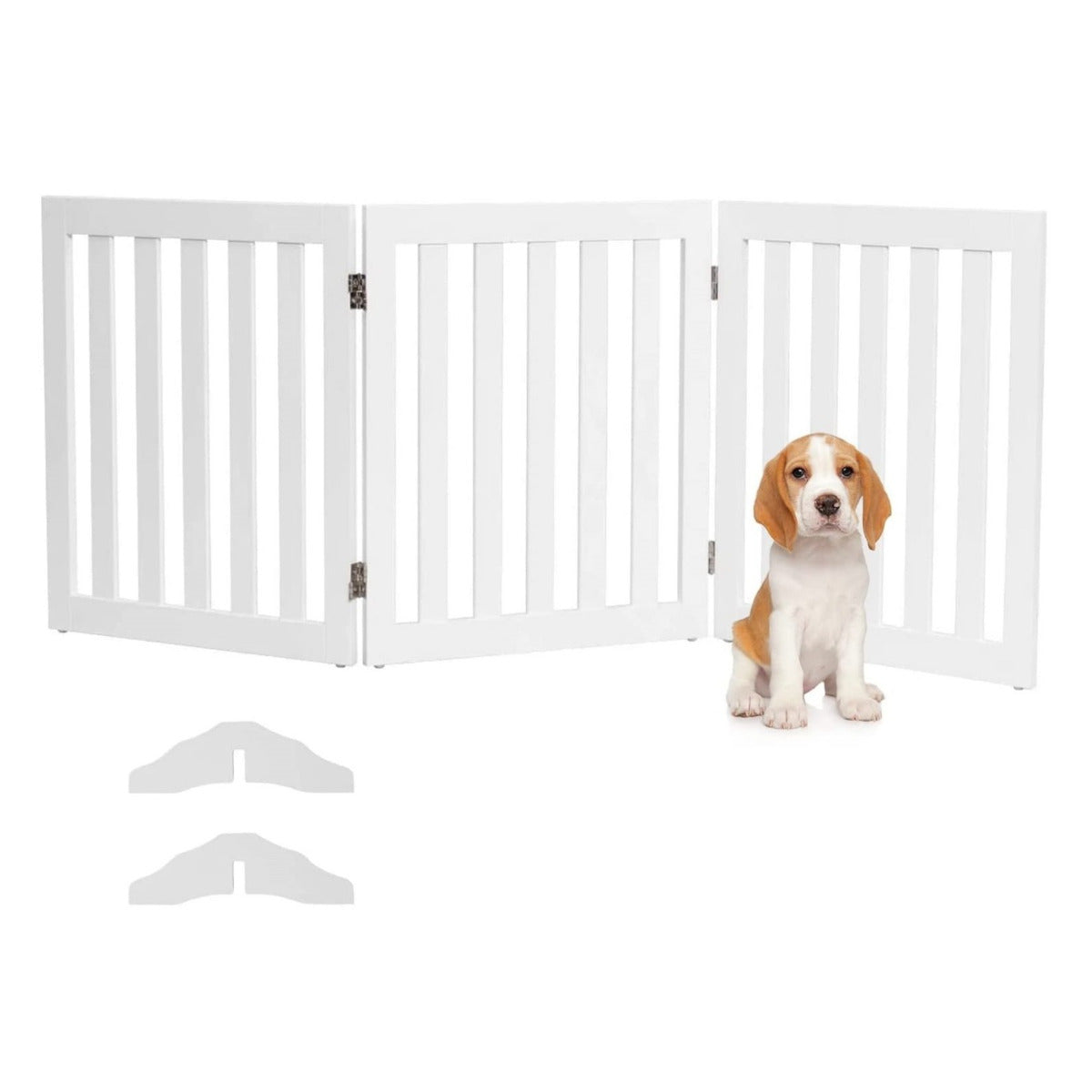 LIVSK Vrijstaande Hondenhek - Flexibel met 360° Draaibare Scharnieren - Inklapbaar en Draagbaar - Stabiele MDF-constructie - Wit