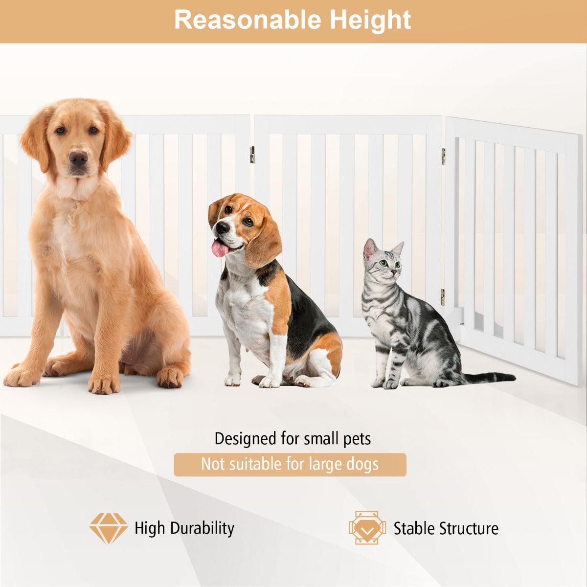 LIVSK Vrijstaande Hondenhek - Flexibel met 360° Draaibare Scharnieren - Inklapbaar en Draagbaar - Stabiele MDF-constructie - Wit