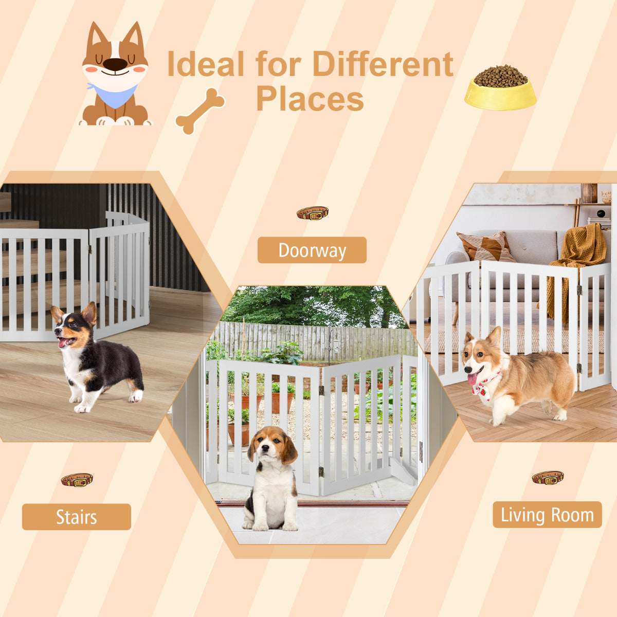 LIVSK Vrijstaande Hondenhek - Flexibel met 360° Draaibare Scharnieren - Inklapbaar en Draagbaar - Stabiele MDF-constructie - Wit