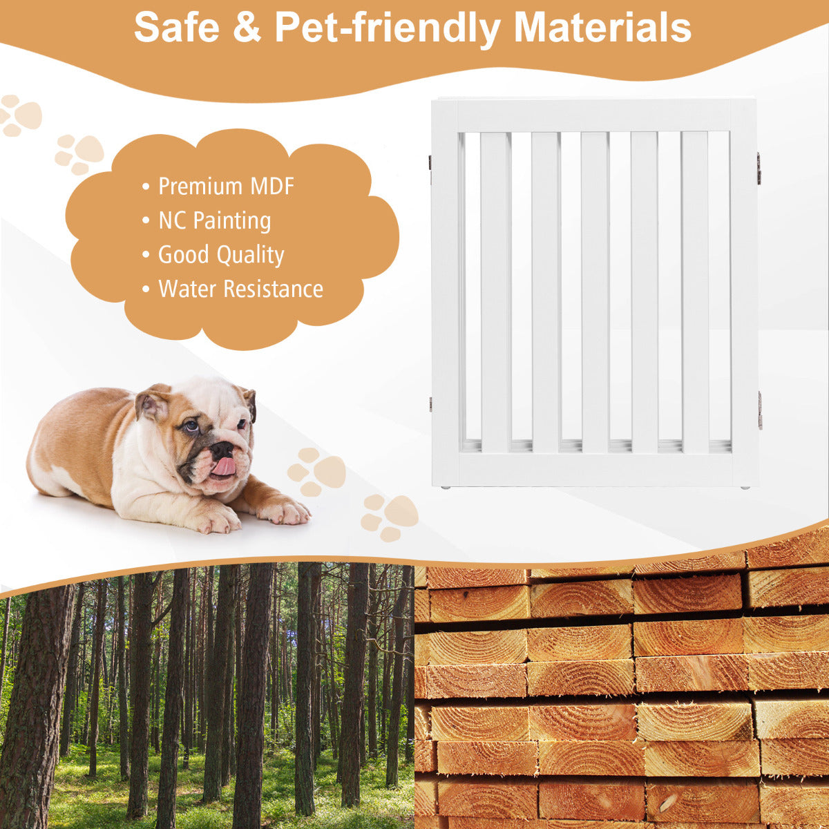 LIVSK Vrijstaande Hondenhek - Flexibel met 360° Draaibare Scharnieren - Inklapbaar en Draagbaar - Stabiele MDF-constructie - Wit