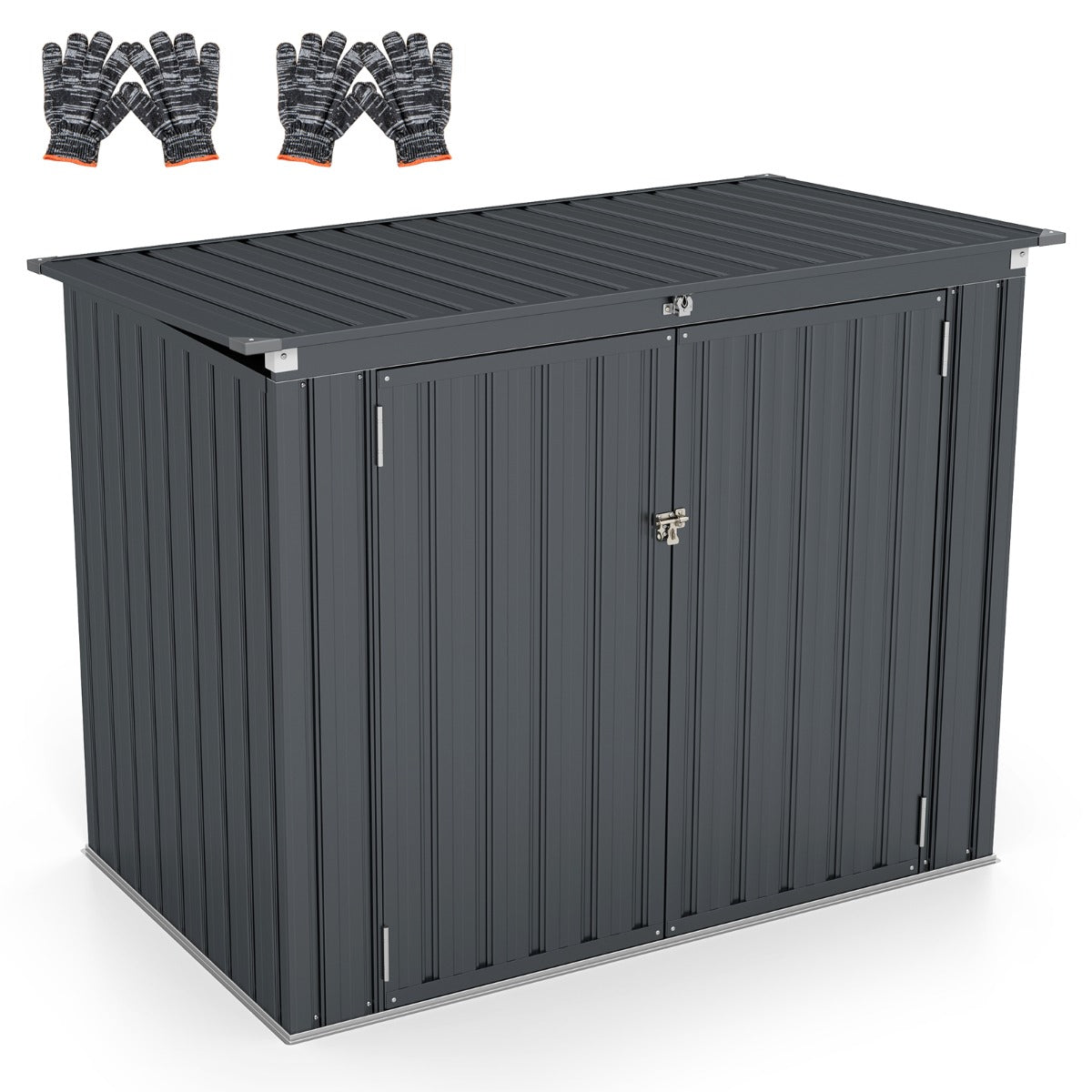 LIVSK Tuinschuur - Dubbel Openingssysteem met Gasveren - Veiligheidsslot - Voor Tuingereedschap - 172 x 95,5 x 130 cm - Zwart
