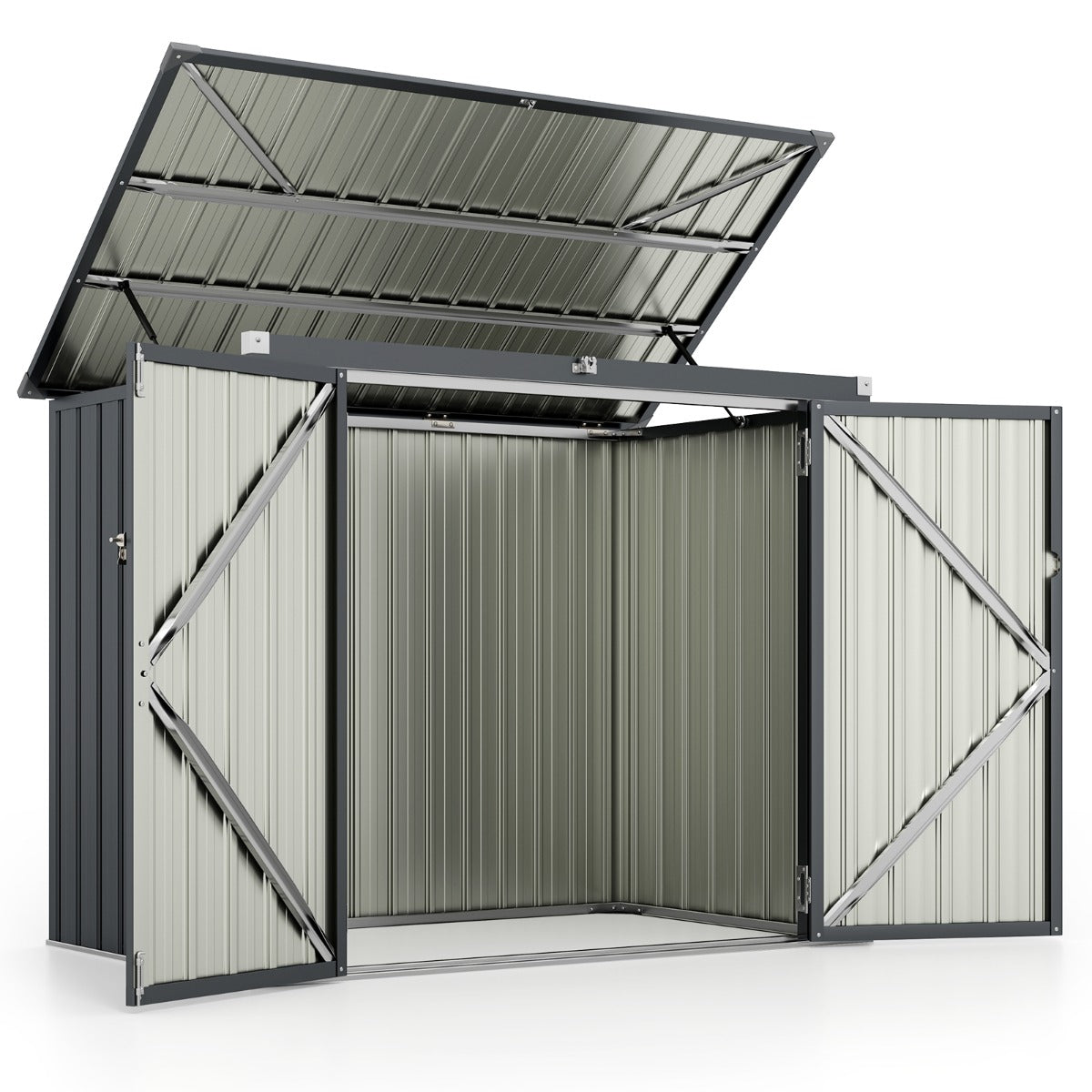 LIVSK Tuinschuur - Dubbel Openingssysteem met Gasveren - Veiligheidsslot - Voor Tuingereedschap - 172 x 95,5 x 130 cm - Zwart
