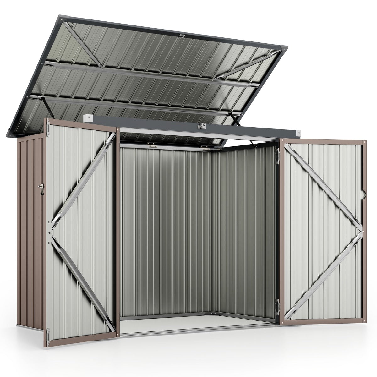 LIVSK Tuinschuur - Dubbel Openingsysteem - Gegalvaniseerd Metaal - 172 x 95,5 x 130 cm - Voor Tuin en Buiten - Bruin