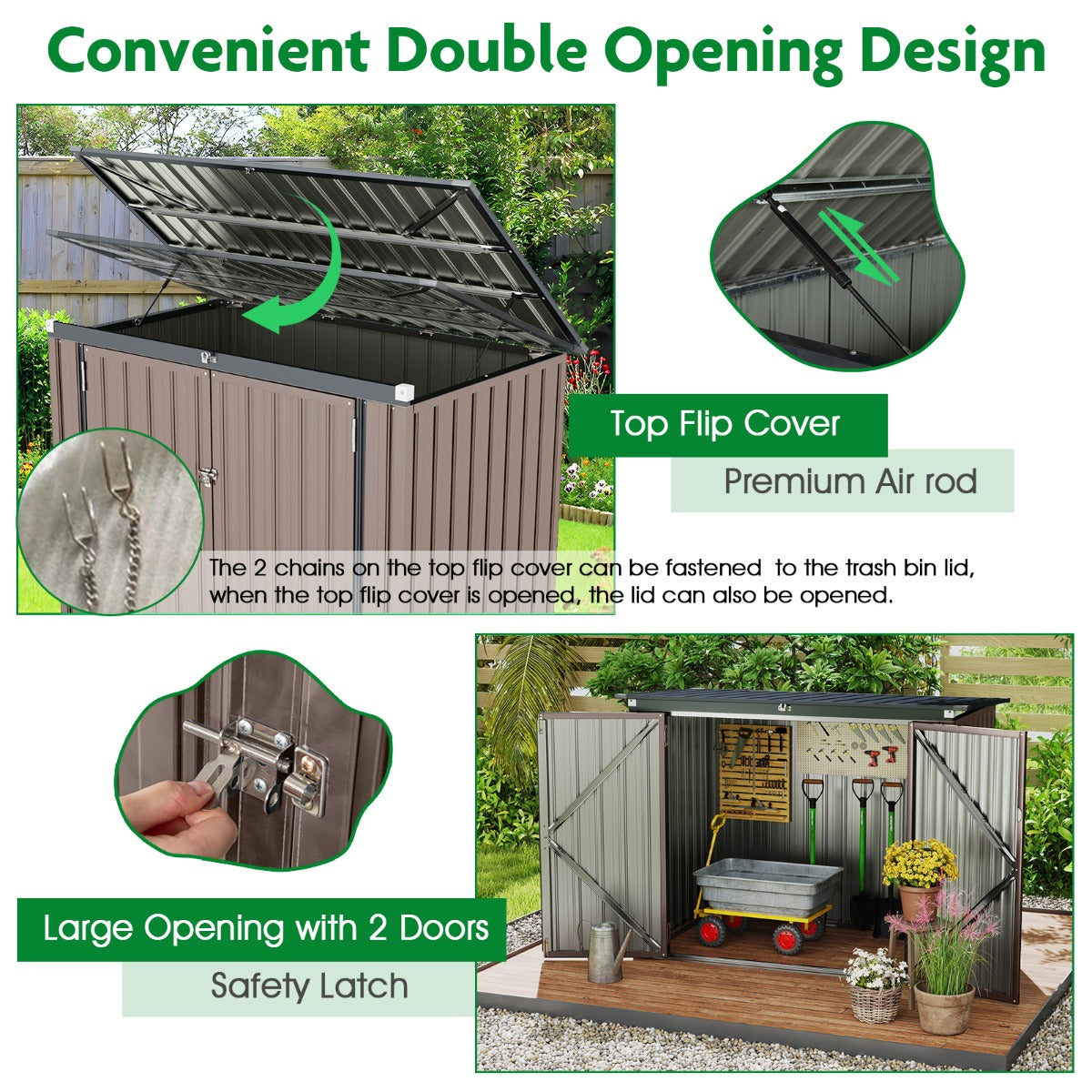 LIVSK Tuinschuur - Dubbel Openingsysteem - Gegalvaniseerd Metaal - 172 x 95,5 x 130 cm - Voor Tuin en Buiten - Bruin