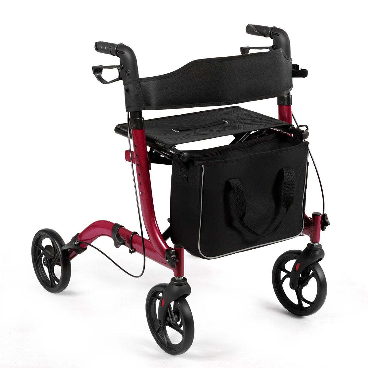LIVSK Opvouwbare Rollator - Lichtgewicht Aluminium - Verstelbare Hoogte - Brede Zitting - Tot 136 kg - Rood