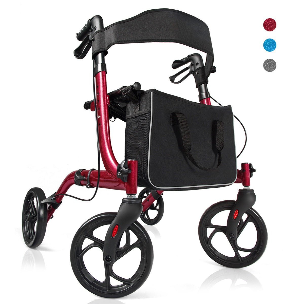 LIVSK Opvouwbare Rollator - Lichtgewicht Aluminium - Verstelbare Hoogte - Brede Zitting - Tot 136 kg - Rood