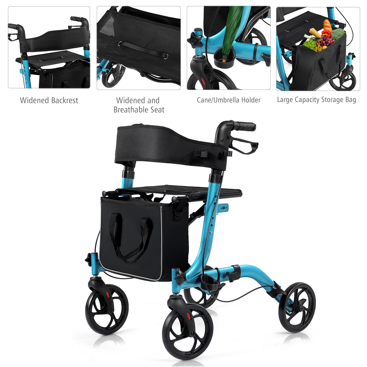 LIVSK Opvouwbare Lichtgewicht Rollator - Hoogteverstelbaar - Ergonomische Handgrepen - Dubbel Remsysteem - Inclusief Opbergzak