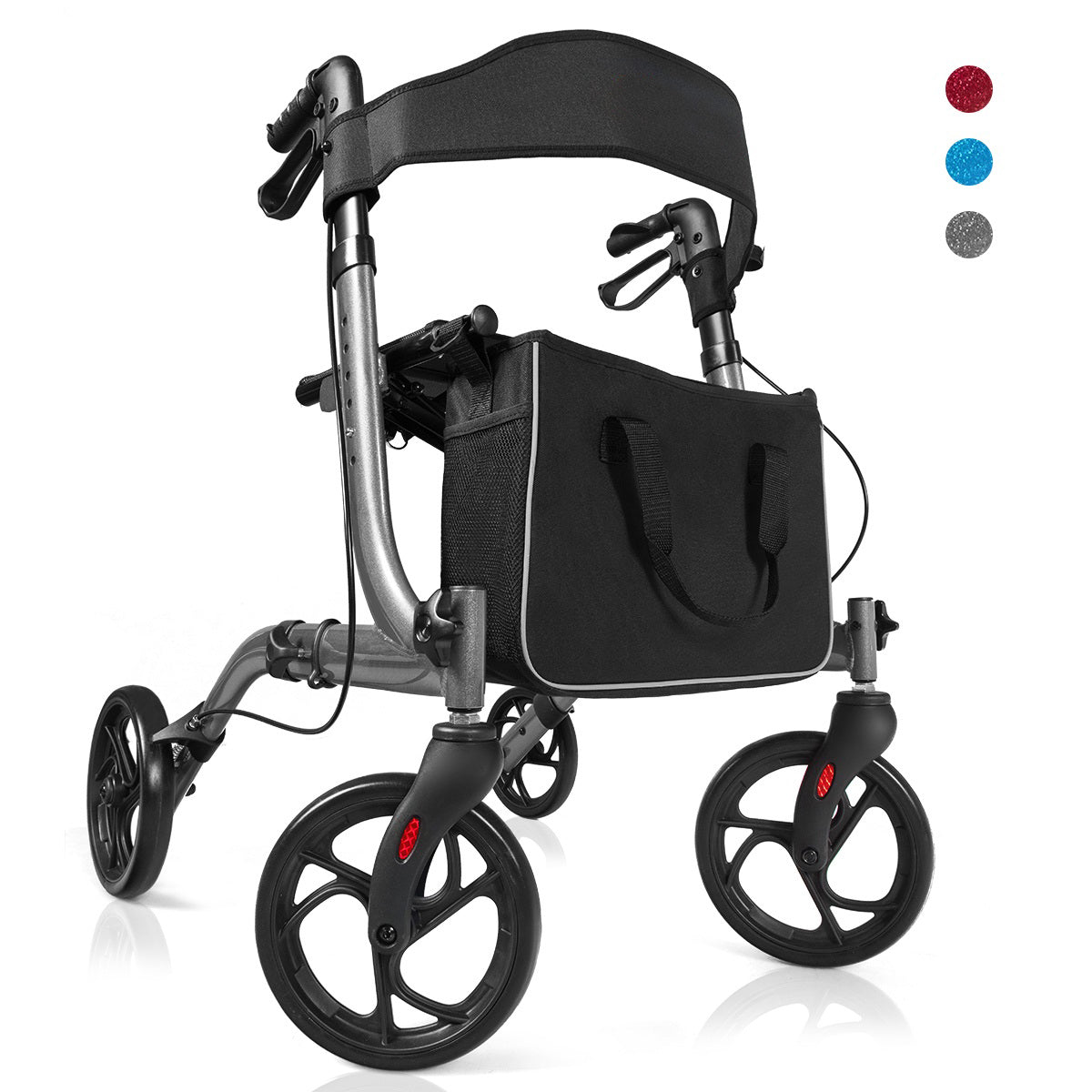 LIVSK Opvouwbare Aluminium Rollator - Lichtgewicht en Hoogteverstelbaar - Ergonomische Handgrepen - Dubbel Remsysteem - Grijs
