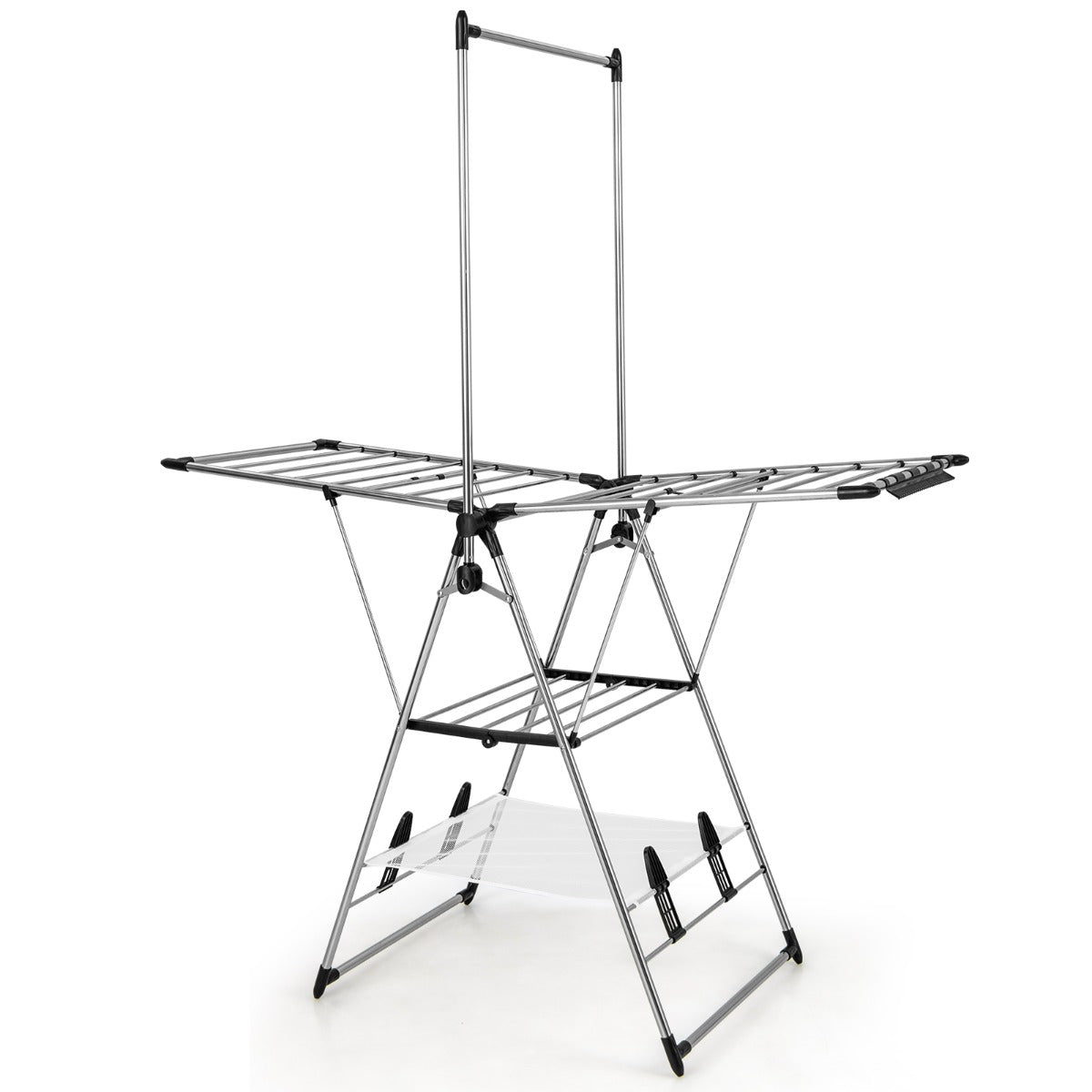 LIVSK Multifunctioneel Wasrek - Vlinderstijl met 3 Niveaus - Opvouwbaar - Roestbestendig Aluminium - 36 kg - Zilver