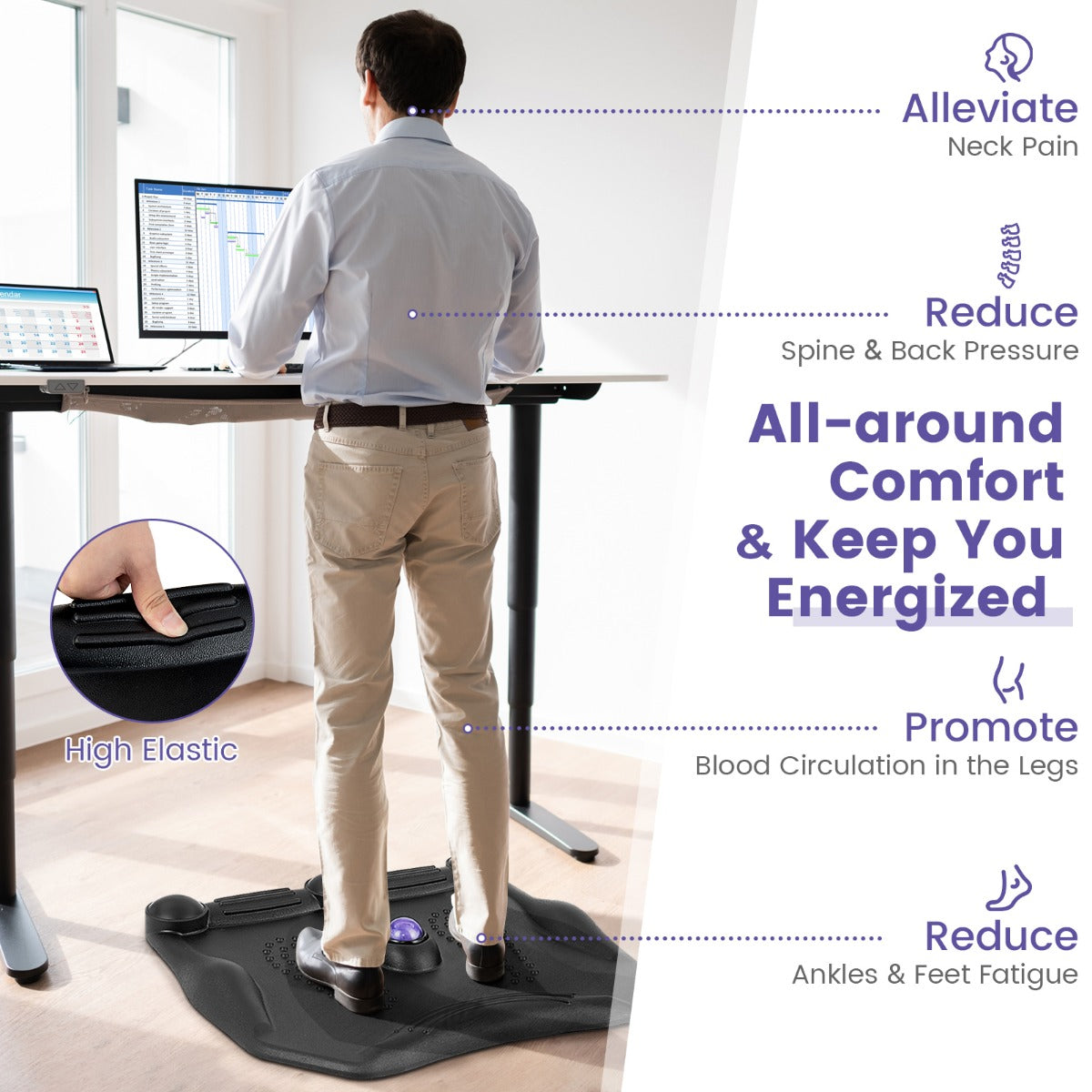 LIVSK Ergonomische Anti-Vermoeidheidsmat - 360° Massagebal - Antislip - Duurzaam en Eenvoudig te Reinigen - 59,5 x 52,5 x 6,5 cm