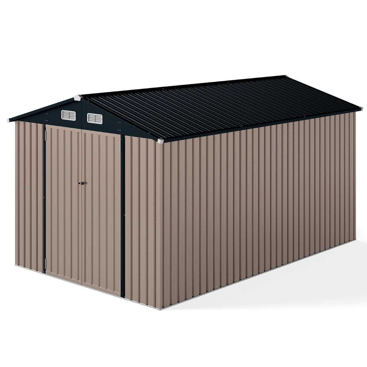 LIVSK Metalen Tuinhuis - Grote Opbergruimte 350 x 223 x 197 cm - Hellend Dak - Afsluitbare Deuren - Roestvrij Staal - Grijs