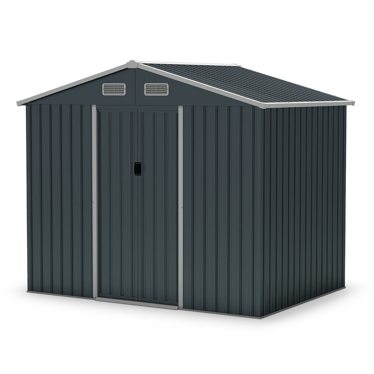 LIVSK Tuinhuis Metaal - Grote Opslagruimte 236 x 172 x 196 cm - Duurzaam en Stevig - Schuifdeuren - Ventilatieopeningen - Grijs