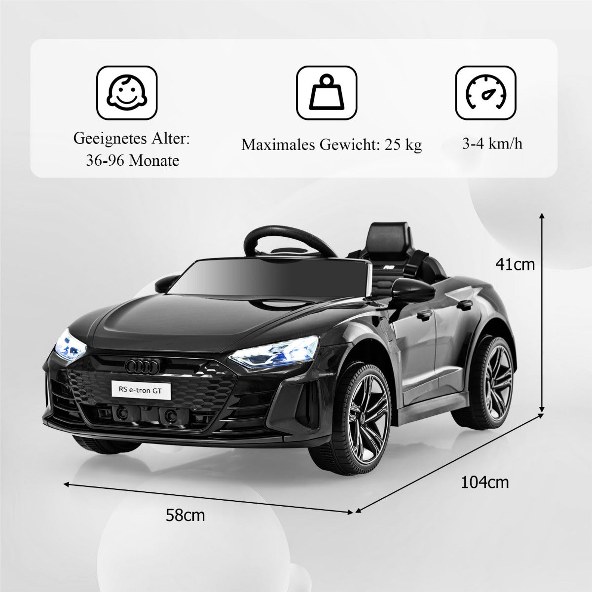 LIVSK Audi RS GT Glijauto - Afstandsbediening - 2 Krachtige Motoren - 3-5 km/u - Voor Kinderen 37-95 maanden - Zwart