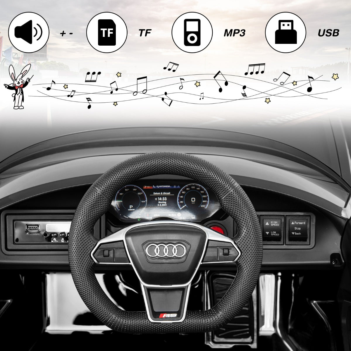 LIVSK Audi RS GT Glijauto - Afstandsbediening - 2 Krachtige Motoren - 3-5 km/u - Voor Kinderen 37-95 maanden - Zwart