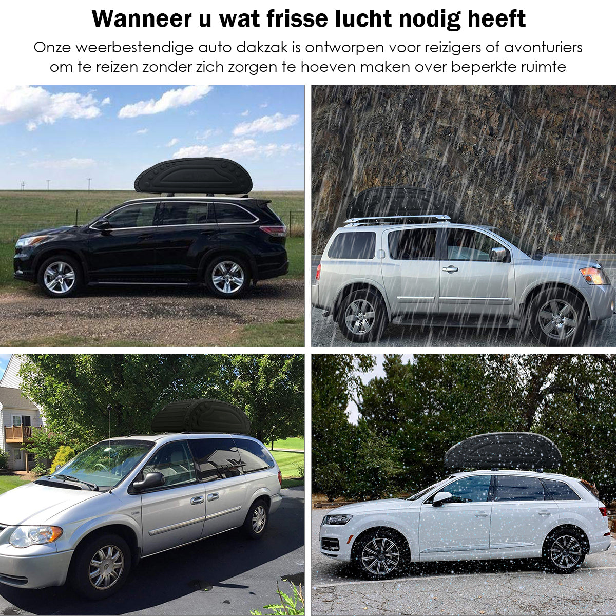 LIVSK Daktas 400L - Weerbestendig en Waterdicht - Opvouwbaar met Stevige Riemen - Voor Auto's zonder Dakdrager - Zwart