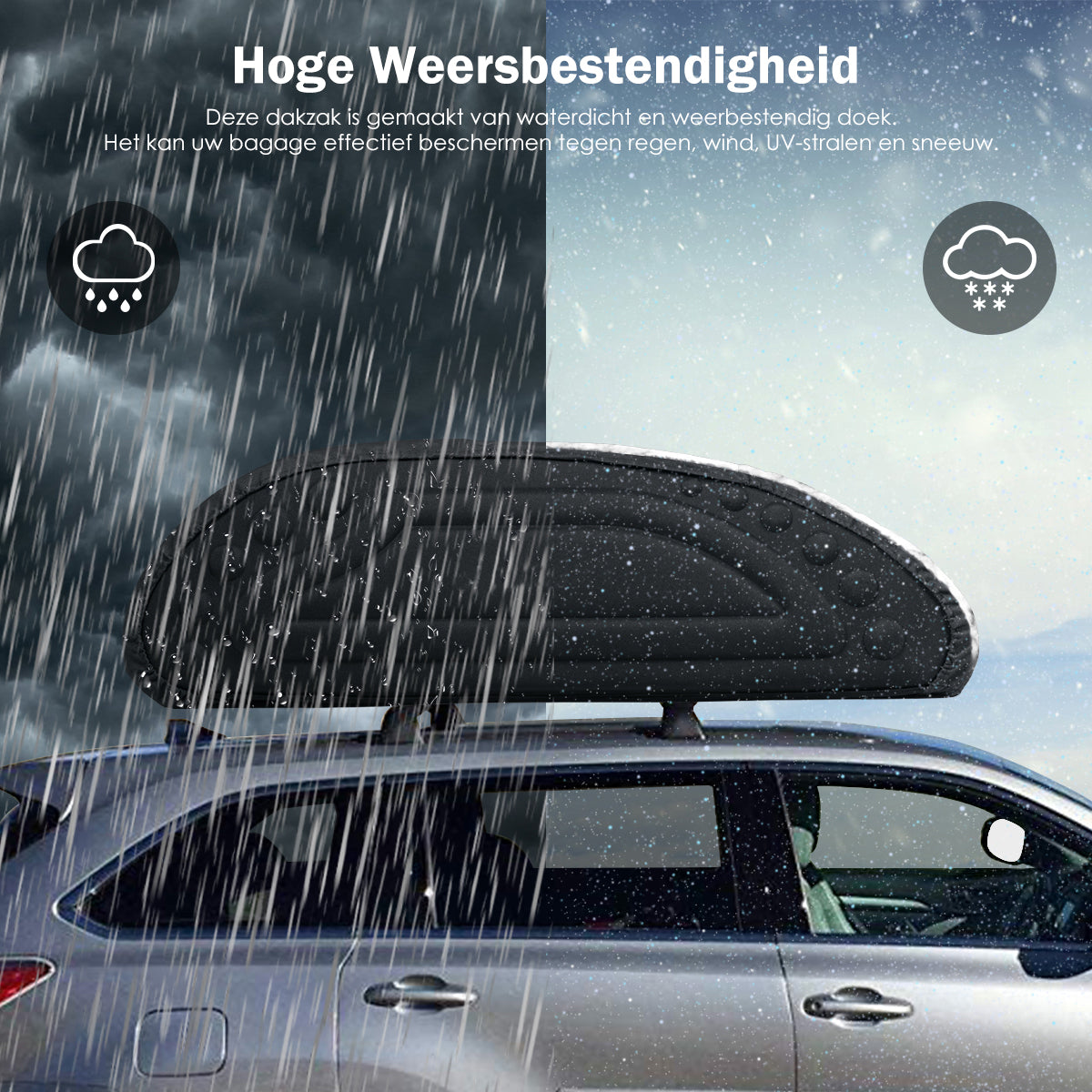 LIVSK Daktas 400L - Weerbestendig en Waterdicht - Opvouwbaar met Stevige Riemen - Voor Auto's zonder Dakdrager - Zwart