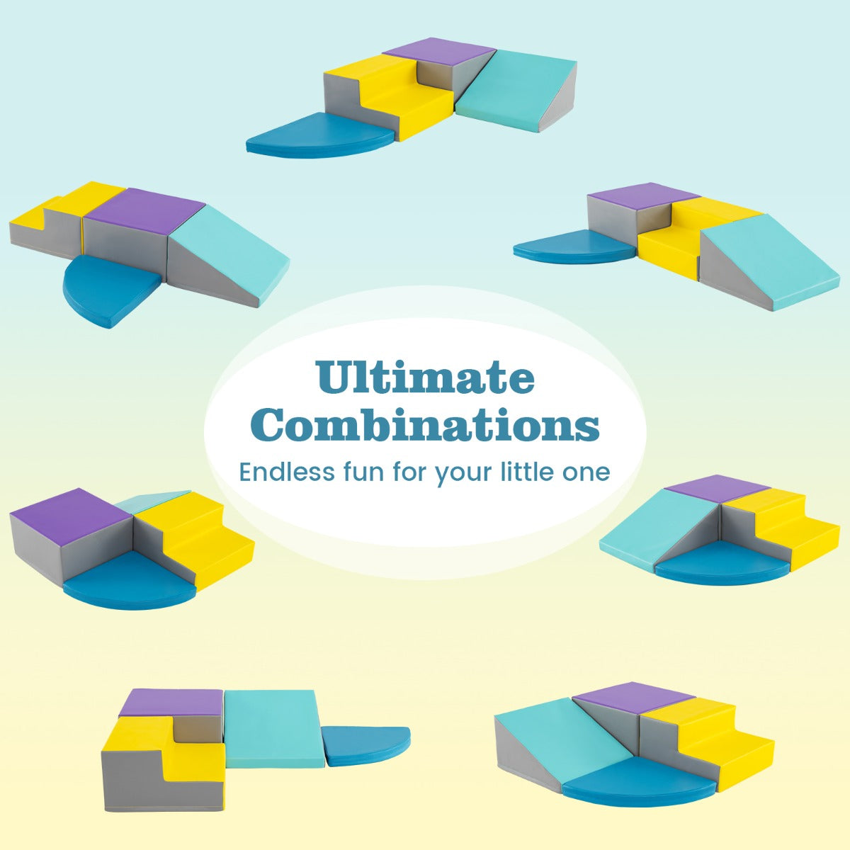 LIVSK Zachte Speelset 4-delig - Veilige Blokken met Glijbaan en Opstapje - Stimuleert Creativiteit en Ontwikkeling - Zoals