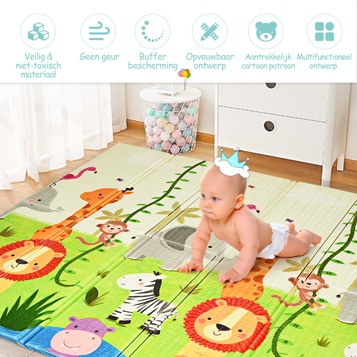 LIVSK Dubbelzijdige Opvouwbare Baby Speelmat - XPE Materiaal - Waterdicht en Antislip - 200 x 180 x 1,4 cm - Groen