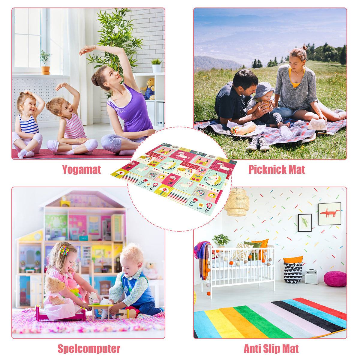 LIVSK Opvouwbare Babymat - Dubbelzijdig Speelkleed - Waterdicht XPE - Lichtgewicht en Draagbaar - 200 x 180 cm - Rood