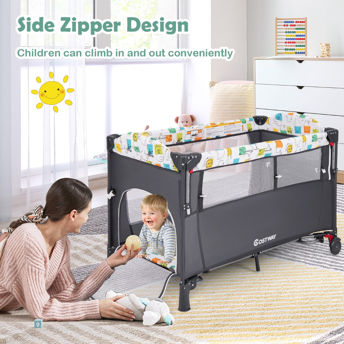 LIVSK 5-in-1 Babybedje - Multifunctioneel met Verschoontafel en Activiteiten Centrum - Veiligheidsbescherming - 125 x 66 x 83 cm