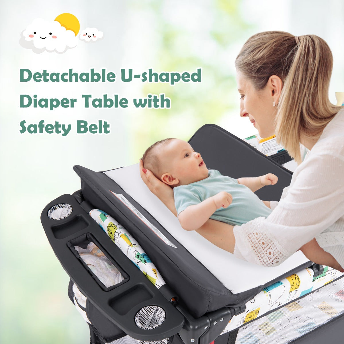 LIVSK 5-in-1 Babybedje - Multifunctioneel met Verschoontafel en Activiteiten Centrum - Veiligheidsbescherming - 125 x 66 x 83 cm